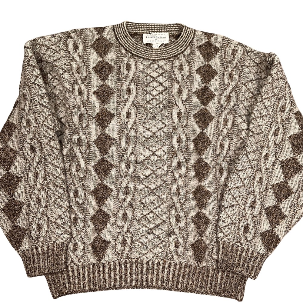 Limited Editions by Expressions‎ Sweater Mens Medium Brown Diamond Italy Wool